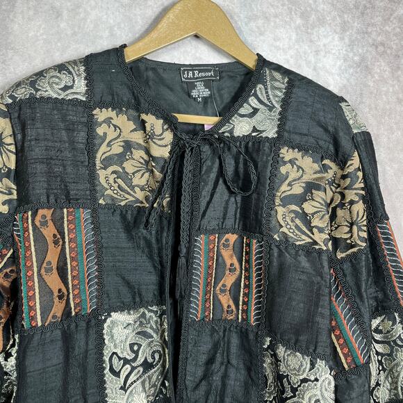 VTG Judith Ann Creations JA Resort Jacket Womens 1X Black Silk Patchwork Artsy - Picture 2 of 7